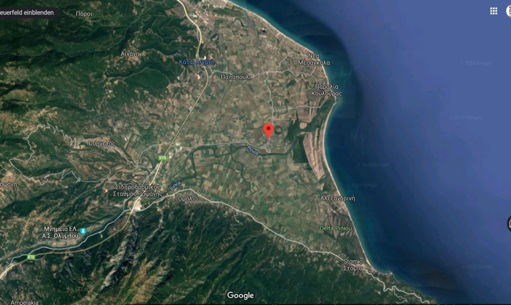 Übersicht über das Pinios-Delta (Google-Maps)